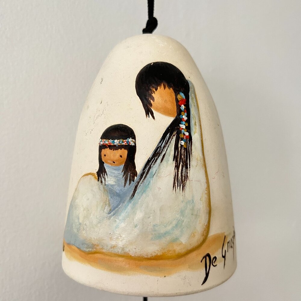 De Grazia Clay Pottery Wind Chime / Bell Indian Woman And Child & Papoose 3D
